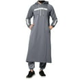 thumbnail image 2 of hopeusnice Men's White Muslim Jubba Thobe Long Sleeve Hood Kaftan Long Robe Islam Clothing Gray XXL, 2 of 3