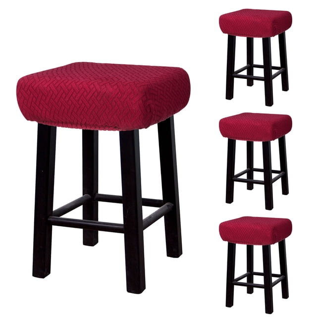 4pcs Fundas para Taburetes Rectangulares, Fundas para Taburetes de Bar, Funda para Asiento de Silla de Banco de Madera Rojo Vino