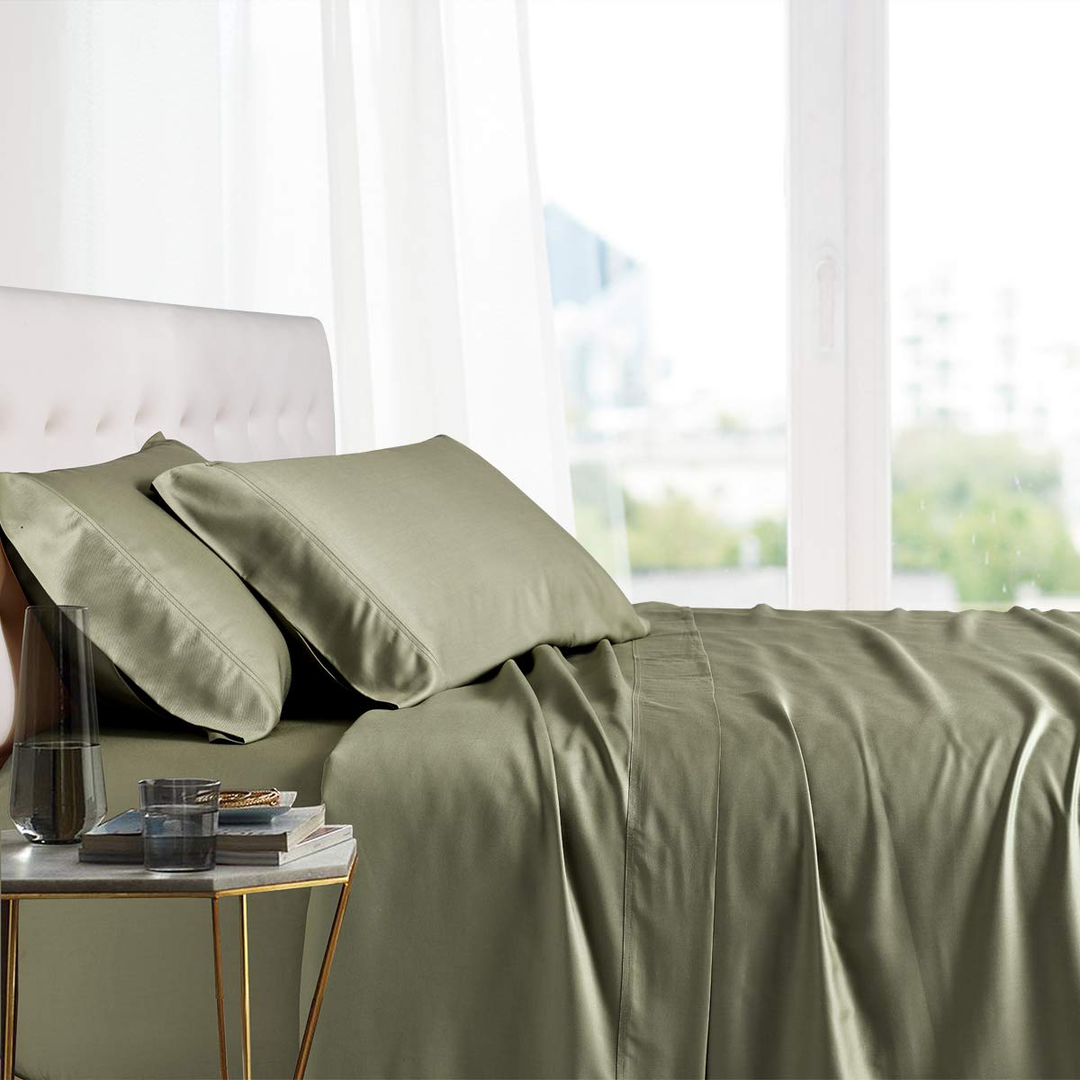 Royal Tradition 100 Percent Bamboo Bed Sheet Set, Twin Extra Long XL, Solid  Sage, Super Soft and Cool Bamboo Viscose 3PC Sheets