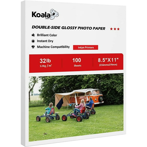 Koala Double Side Thin Glossy 8.5x11 Inches 120gsm 100 Sheets Compatible with Inkjet Printer and Dye Ink 32LB