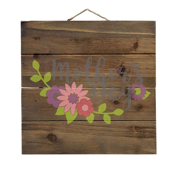 Mother's Day - Pink Purple Flowers - Decorative REAL WOOD Wall Art - Faux Pallet Look