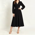 thumbnail image 2 of GUACER V Neck Midi Dresses for Women Long Sleeve Puff Sleeve Wrap Waist A-Line Polka Dot Elegant Dresses for Wedding Guest Fall, 2 of 6