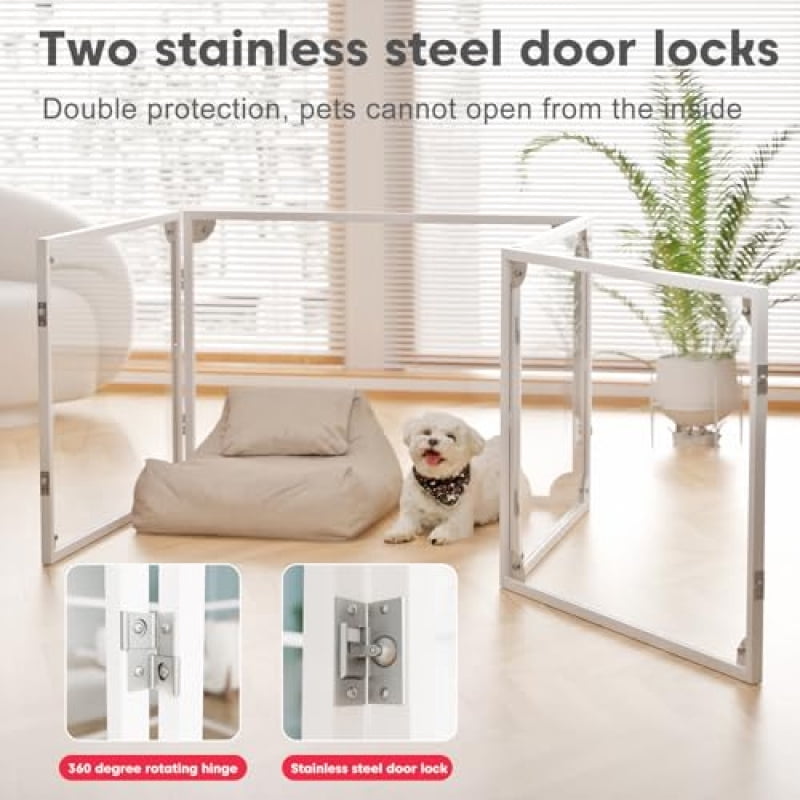 Metal-Framed Acrylic Playpen for Indoor Use, Designed for Puppies And Small Dogs, Measuring 24 Inches with 4 Panels in Black