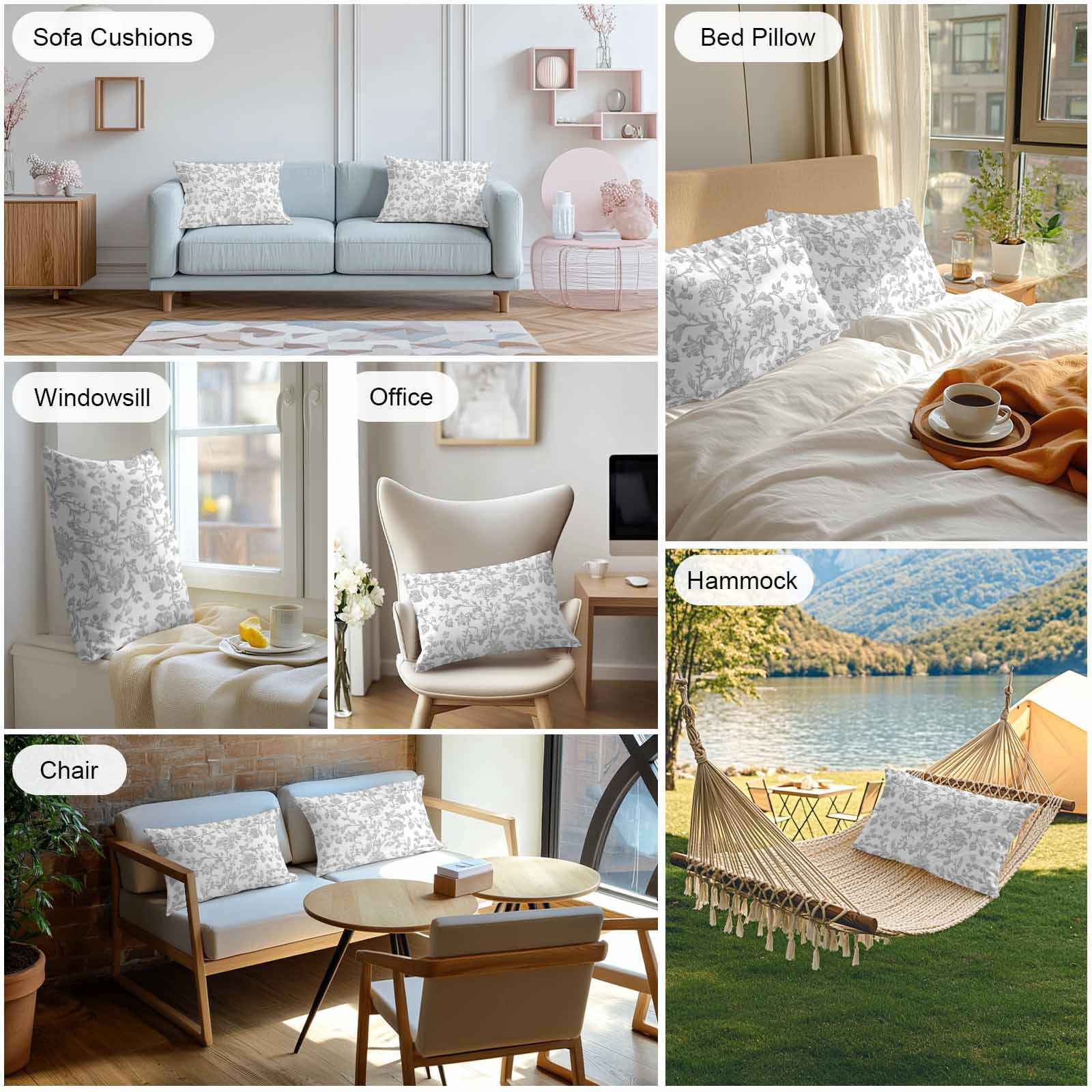 Outdoor Waterproof Throw Pillow Covers Set of 2 Gray Pastoral Flower Decorative Pillowcases Lumbar Outdoor Pillows Cushion Case 20x12 Inch Farmhouse Floral Patio Pillows for Couch Sofa Bed Garden