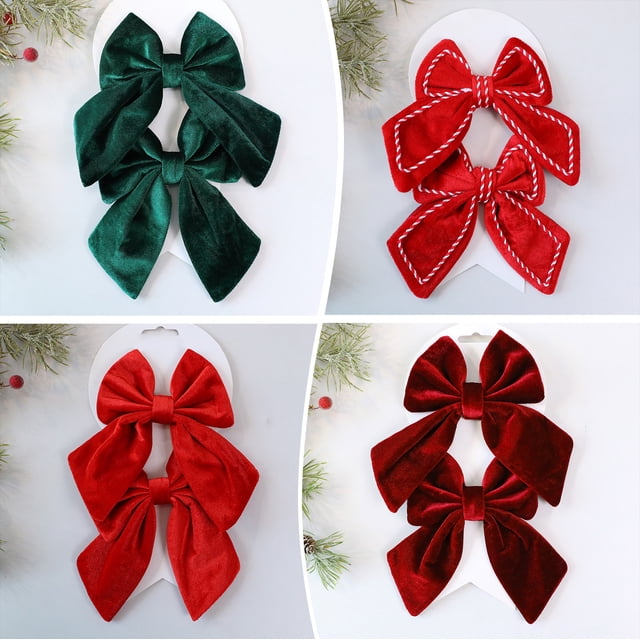 Nœuds de Noël en Velours pour Arbre et Décoration de Fenêtre - Ornements de Fête Rouges et Verts avec Cordon Suspendu