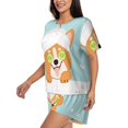 thumbnail image 2 of Kdxio Corgi With Towel Ans Slice Cucumber Print Pajamas Sets for Women Short-Sleeved Pjs with Lounge Shorts Two Piece Sleepwear S-4XL, 2 of 5