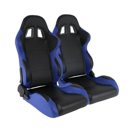 Momo Racing Seats Spec-D Tuning Black/Blue Full Pvc Leather Reclinable Sports Racing Seats W/ Sliders (Left + Right) ()