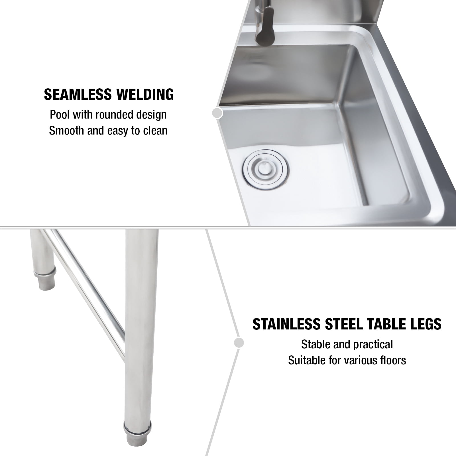 Hozodo Stainless Steel Sink Freestanding Utility Sink with Backsplash for Laundry, 23.6" x23.6" x39"