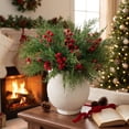 thumbnail image 2 of 2026 Christmas Home Party Decoration Artificial Cedar Sprigs With Red Berry Picks Faux Evergreens Pines Branches For Christmas Wreaths Holiday Mantel Vase Centerpiece Decor, 2 of 6