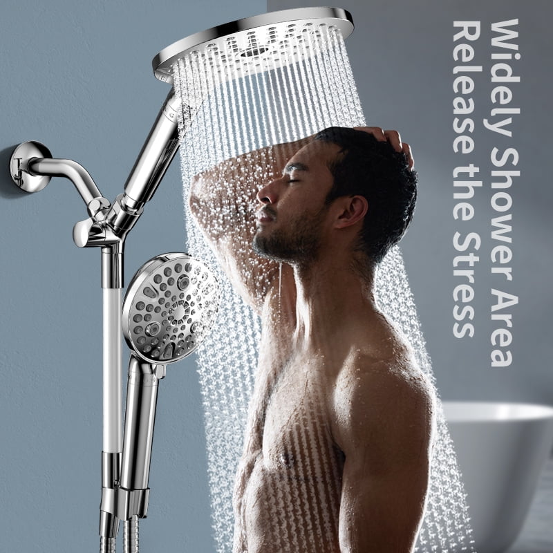 KAIYING Filtered Dual Shower Head System, 9-Mode Rain and Handheld Spray Combo with Adjustable Extension Arm, Chrome