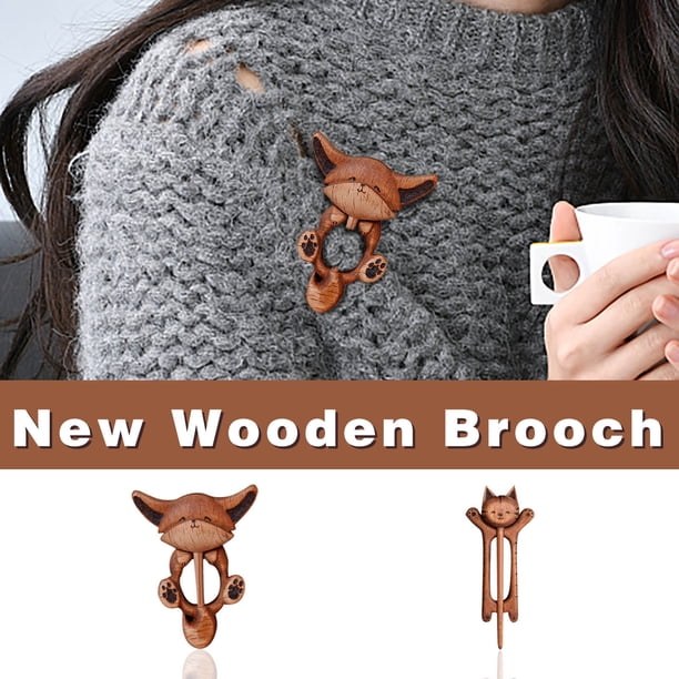 Pasador de broche de madera - Broche de bufanda para suéter de mariposa de elefante hecho a mano • 2,36 pulgadas
