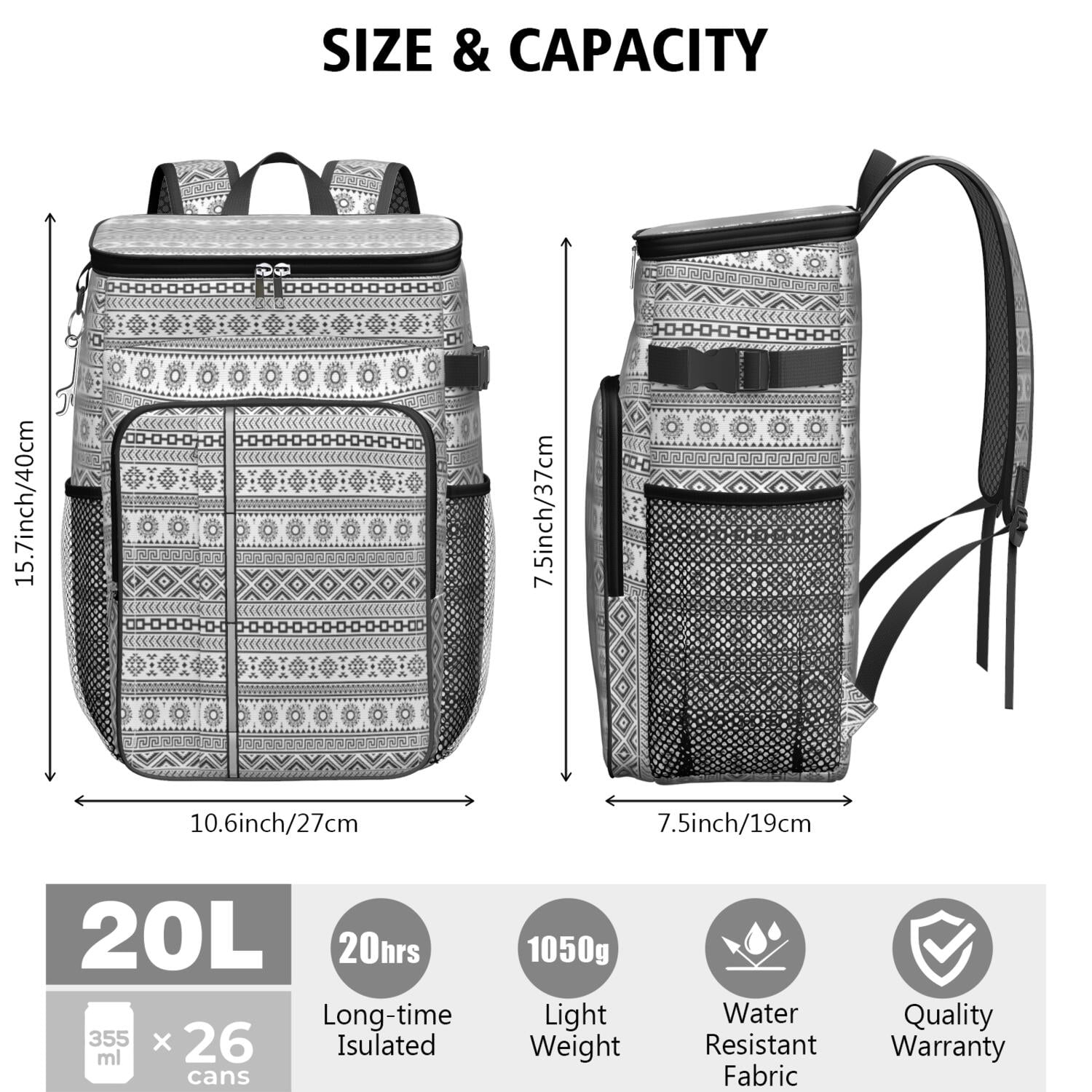 Travel Cooler Bag - Boho Bohemia Pioneer Flower Geometric Line Art Camping Beer Cooler Backpack with Bottle Opener- Waterproof Insulated Picnic Backpacks - Cooler Bag for Beach