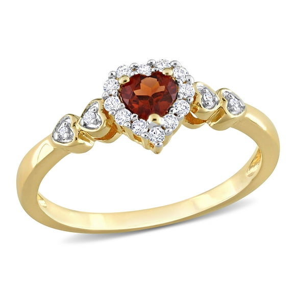 Miabella Women's 3/8 Carat T.G.W. Heart-Cut Garnet Created White Sapphire and Diamond Accent Yellow Gold Flash Plated Sterling Silver Halo Heart Ring