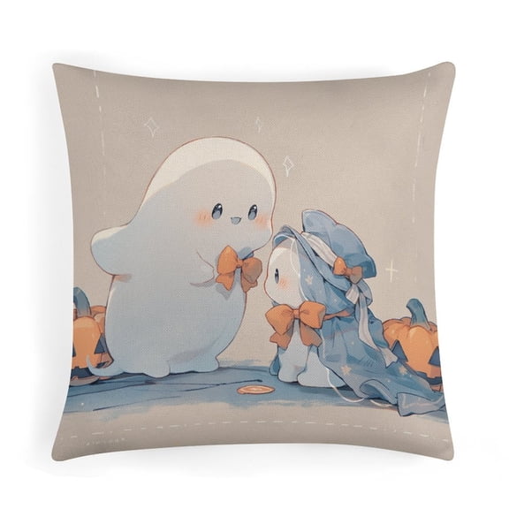 16"x16" Pillows Cover Ghosts And Pumpkin Decorative Pillow Cover Halloween Fall Decor Couch Pillow for Sofa Car Couch Living Room Bedroom