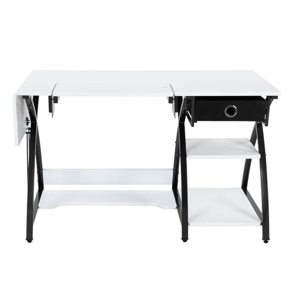 Sewing Machine Table White Home Craft Cutting Table Worktable Computer Table Sewing Desk Table-Style Sewing Cabinet with Drawer and Shelves US Shipping 
