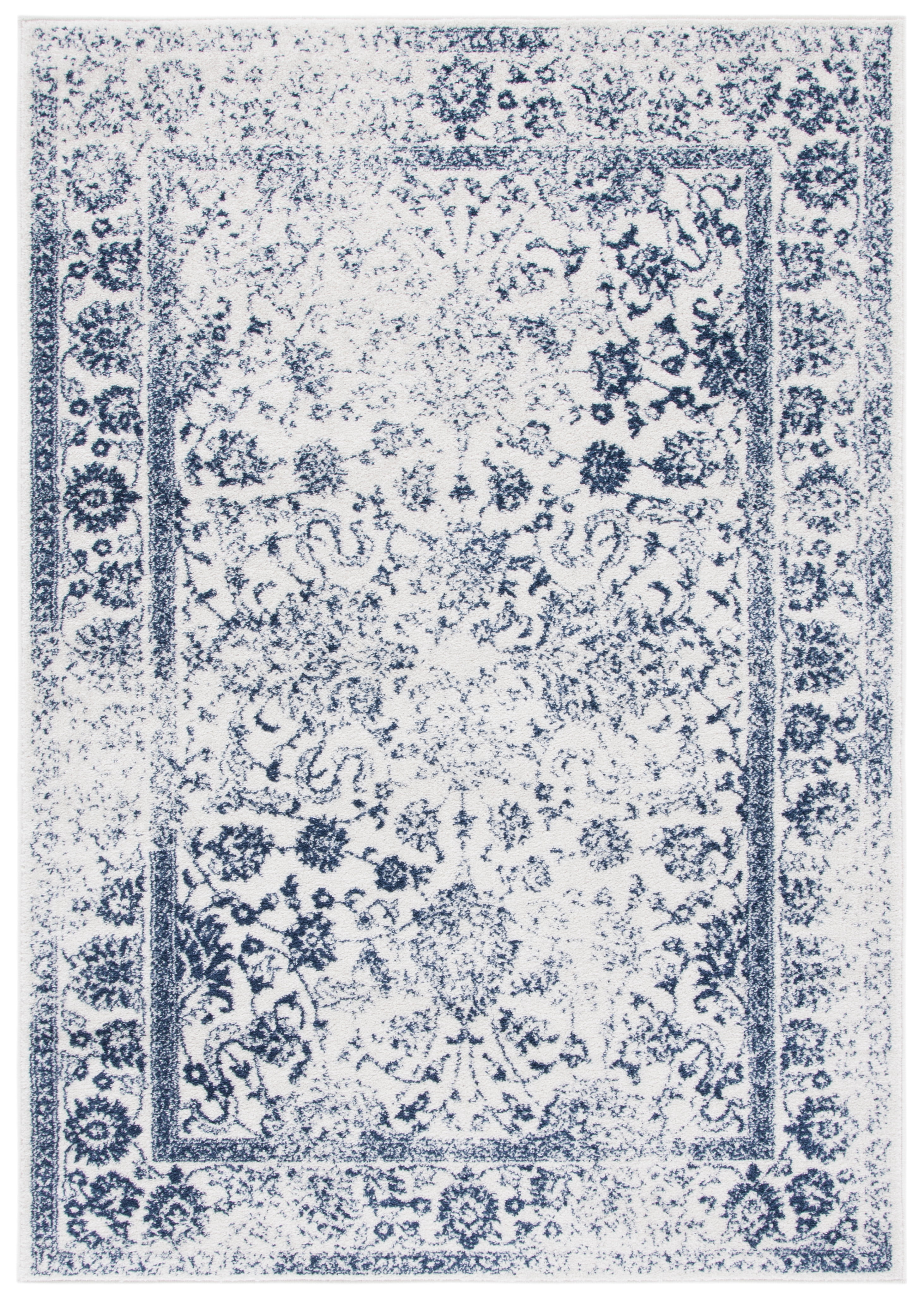 SAFAVIEH Adirondack Wyatt Traditional Distressed Area Rug, Ivory/Navy, 5'1" x 7'6" - Transitional Modern Design, Ivory & Navy, Ideal for Living Room, Bedroom, Dining Space