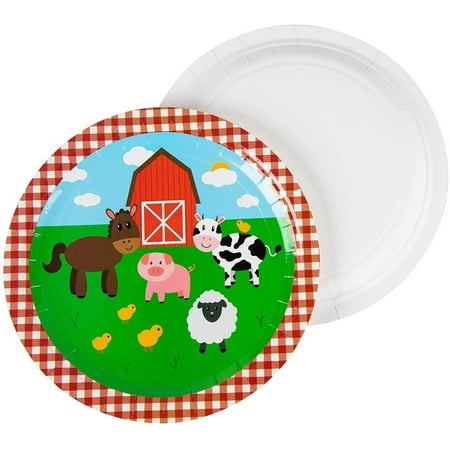 80 Pack Farm Animals Paper Plates, Barnyard Farmhouse Party Supplies & Decorations for Kids Birthday, 9 in