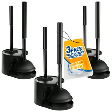 propuri 2 in 1 Toilet Plunger and Brush Set，Extended Handle Plunger,Bathroom Cleaning Tools,3PACK Black