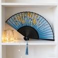thumbnail image 4 of Lilixerw Chinese Classical Silk Folding Fan with Tassel Pattern,Handmade Antique Style Bamboo Ribbon Portable Fan for Wedding Party Performance,8.26x14.96x0.78 Inch, 4 of 6