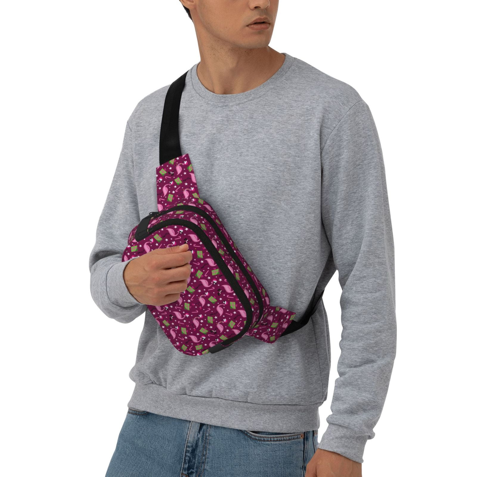 Picia Festive Flamingos Print Square Double-Layer Waist Bag Mini Adjustable Waist Belt Bag Exercise Running Travel Hiking