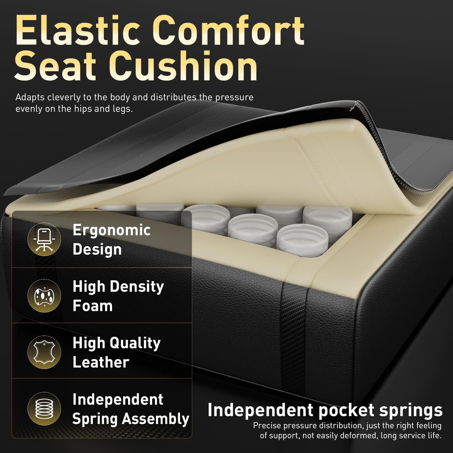 HLDIRECT Ergonomic High Back Gaming Chair with Pocket Spring Cushion, Game Chair with Footrest & Lumbar Massage, Gamer Chair, Computer Chair for Adults, Black
