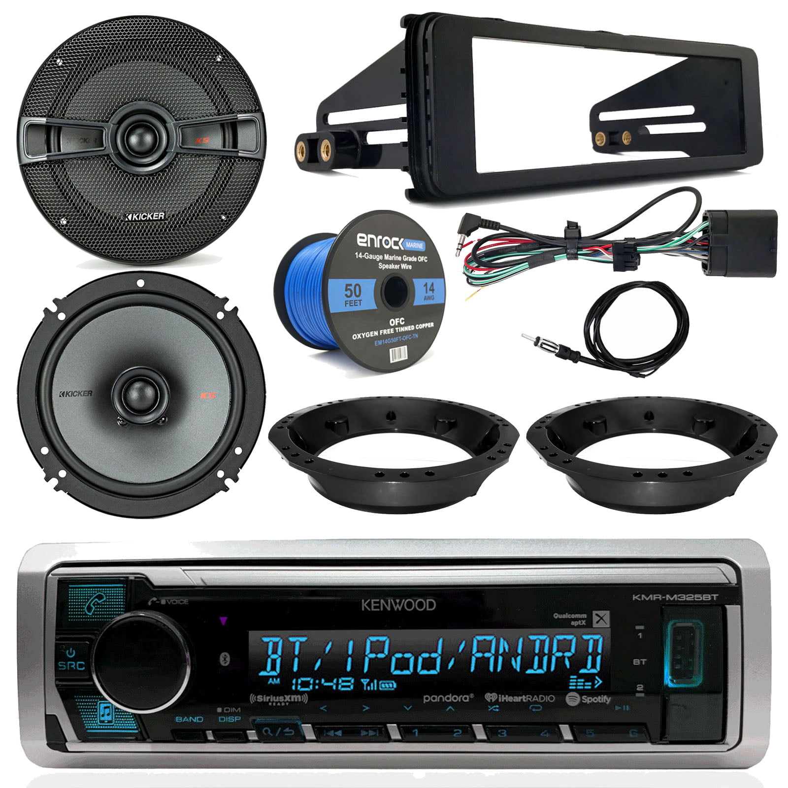 2x 6.5" Speakers Harness Adapter Brackets Kenwood CD Bluetooth Radio w/ Kit 