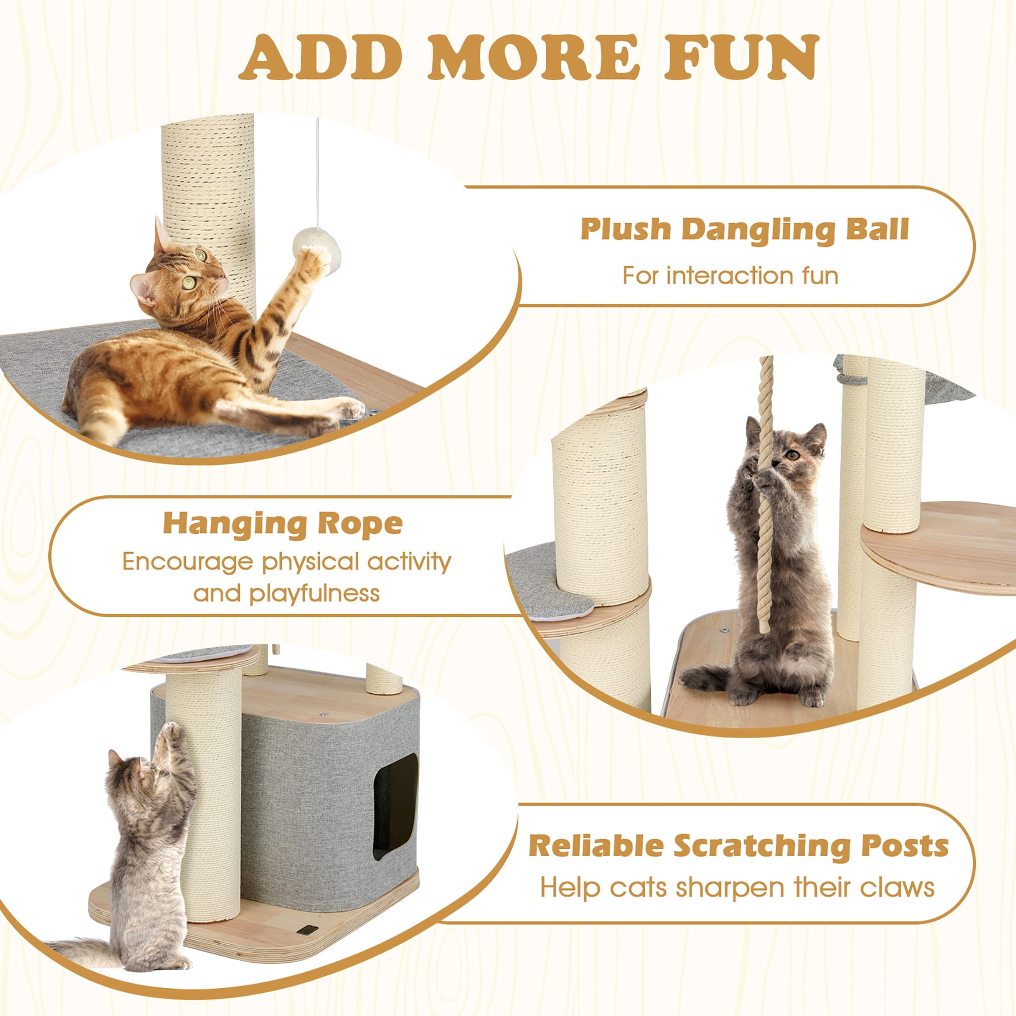Gymax 63'' Tall Modern Cat Tree w/ Perch Condo Hammock 5.6'' Scratching Posts