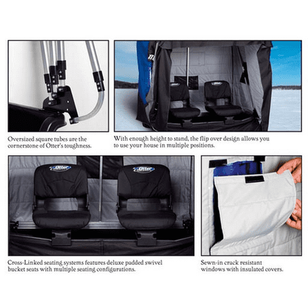 Otter - XT1200 Cabin Specifications - Capacity: 2 Man - Set-Up Size: 66"L x 84"D 70.5"H - Collapsed Dimensions: 66"L x 36"D x 20"H - Weight: 103 lbs.