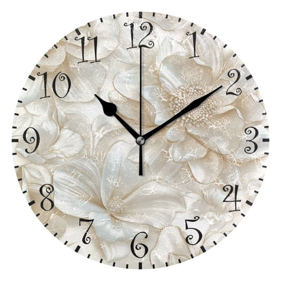 10" Artistic Round Wall Decorative Desk Clock Wall Clock Home Decor 3D Beige Floral