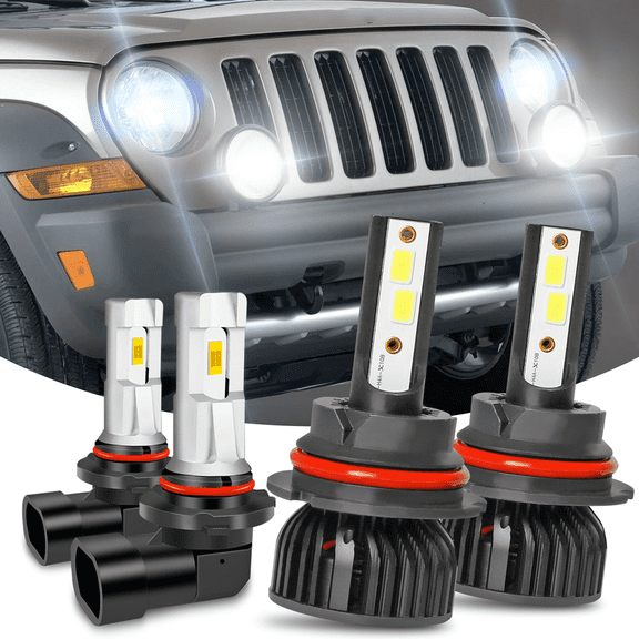 For Jeep Liberty 2002 2003 2004 Headlights 9007 LED High and Low Beam 9145 Fog Light 4pcs