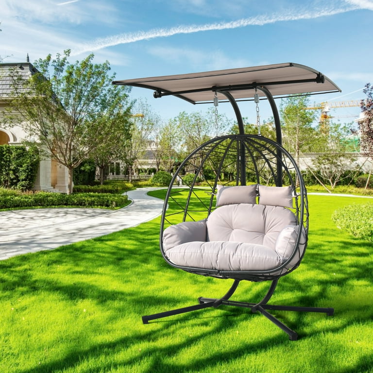 FKSLIFE Double Hanging Wicker Egg Swing Chair, Indoor