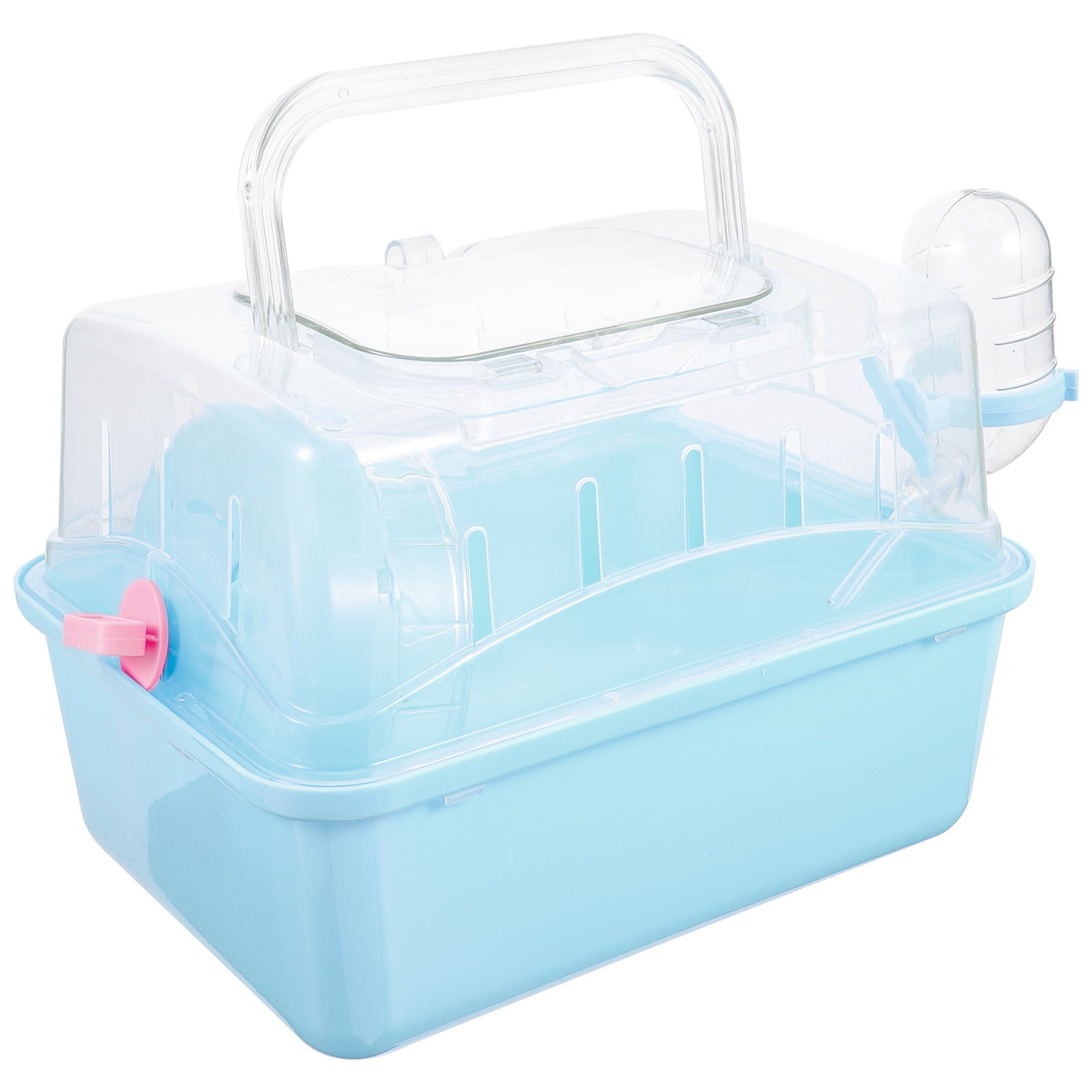 QIFULL Portable Sky Blue Small Pet Carrier Cage Plastic Hamster Travel Box for Outdoor Use