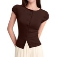 thumbnail image 1 of Camiseta sexy de mujer con botones, manga corta y color liso - Cuello en V, estilo informal - Combina con vaqueros/leggings - Tallas S-XL, 1 of 5