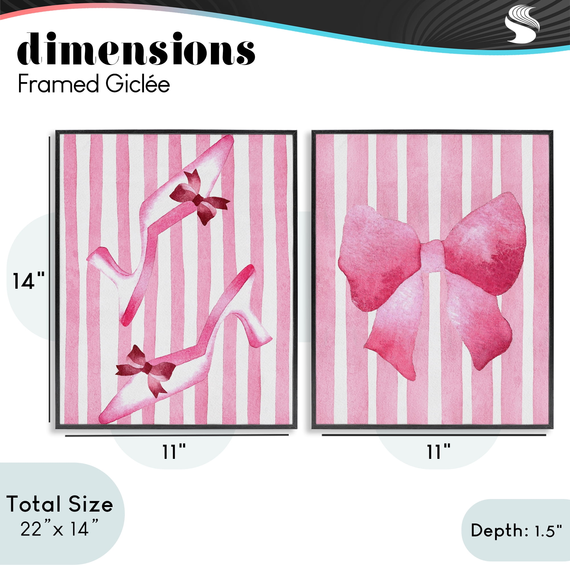 Stupell Industries Feminine Chic Bows Pink Stripes 2 Piece Black Framed Giclee Art Set, design by Camila Juncos