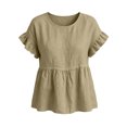 thumbnail image 7 of ClodeEU Women's Round Neck Ruffle Short Sleeve Babydoll Blouse,Casual Loose Peplum Summer Tunic Top Khaki,Women's Plus L, 7 of 7