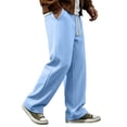 thumbnail image 5 of Baggy Sweatpants Men Drawstring Elastic Waist Comfy Waffle Pants Fall Casual Wide Leg Sweatpants Loose Fit Trousers Light Blue S, 5 of 9