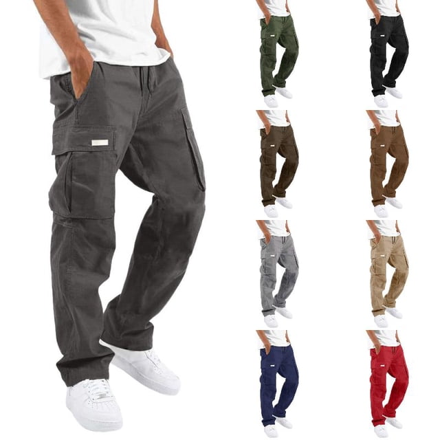 Pantalon Cargo pour Homme en Coton Coupe Décontractée Pantalon de Randonnée Tactique pour Hommes avec Multiples Poches Décontracté Extérieur Travail Jogger Pantalon Cargo