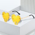 thumbnail image 2 of Melting Heart Sunglasses for Women Men, Rimless Irregular Metal Sun Glasses, Colorful Fashion Eyewear for Party, Prom, Festival, UV Protection, Lightweight Trendy Sunglasses, Yellow, 2 of 7