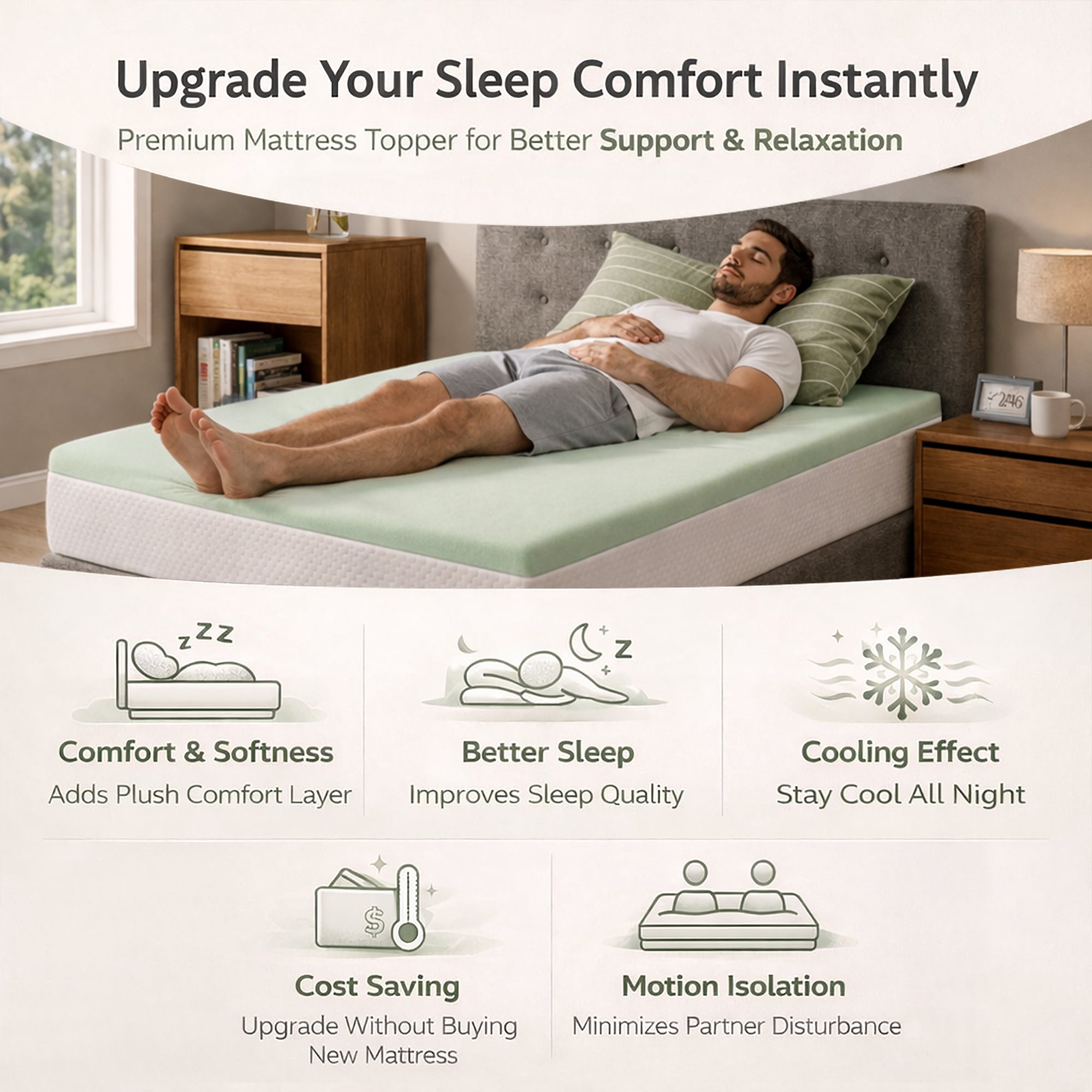 Continental Sleep, 2" High Density CertiPUR-US Foam Mattress Topper, King