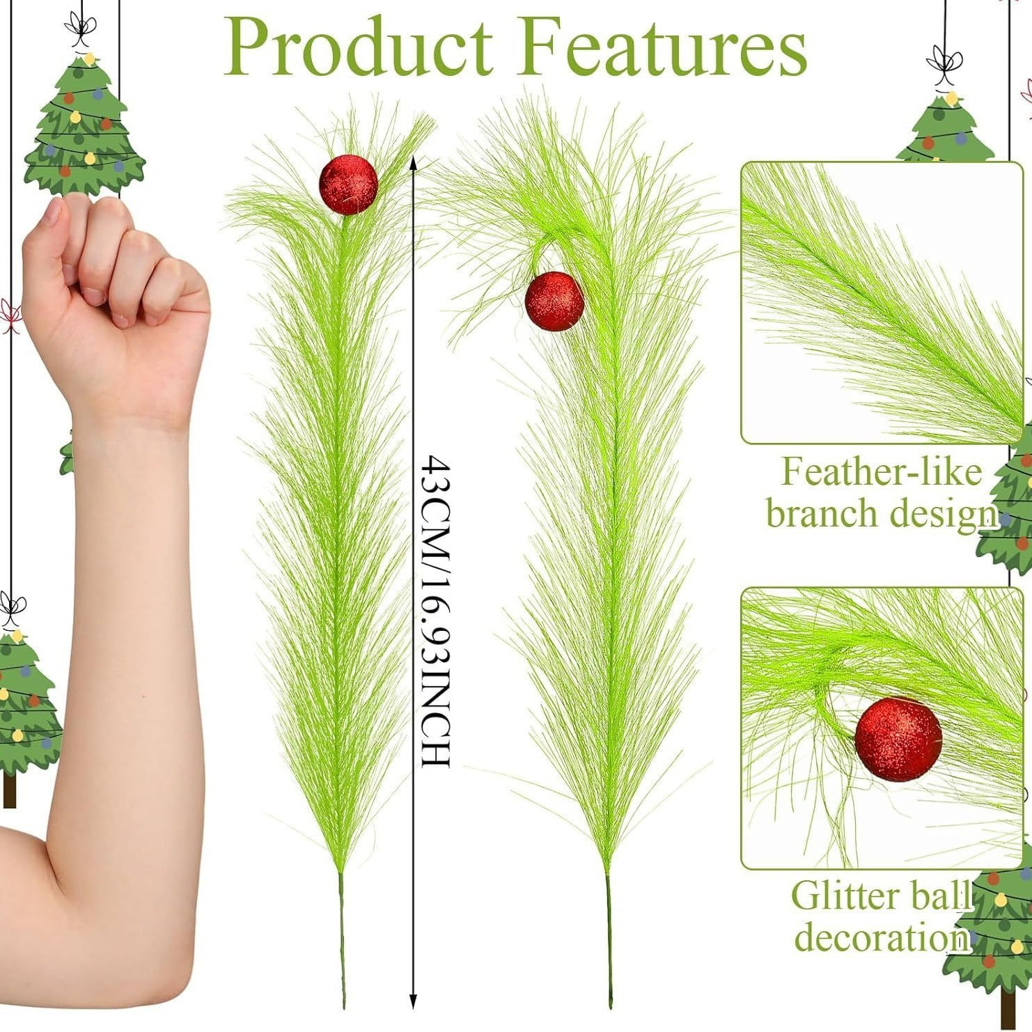 Clearance! 12pcs Christmas Tree Topper 17'' Red Green Curly Stems Lime Green Curly Xmas Tree Pick Elf Ornaments Stems for Christmas Tree Topper Home Office Wreath Craft Decorations