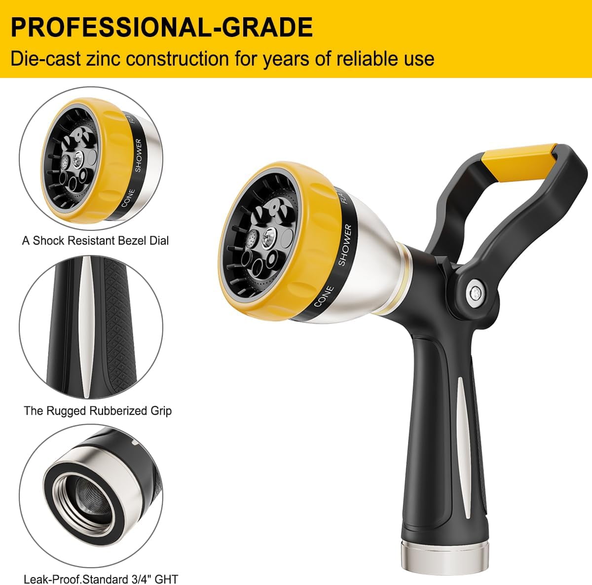 FANHAO High Pressure Fireman's Water Hose Nozzle, Metal Watering Nozzle 8 Spray Patterns for Garden