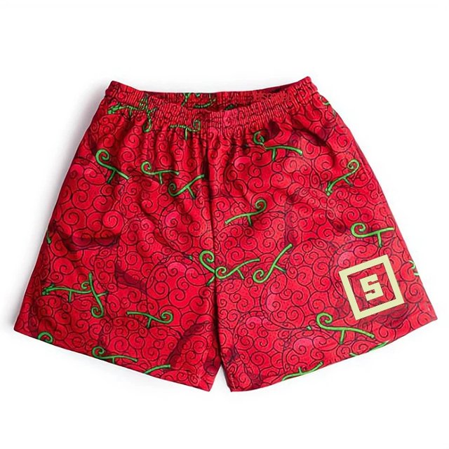 Pantalones cortos deportivos de Anime para hombre, Bermudas con estampado 3D de Devil Fruit Manga para gimnasio, secado rápido, malla de gran tamaño
