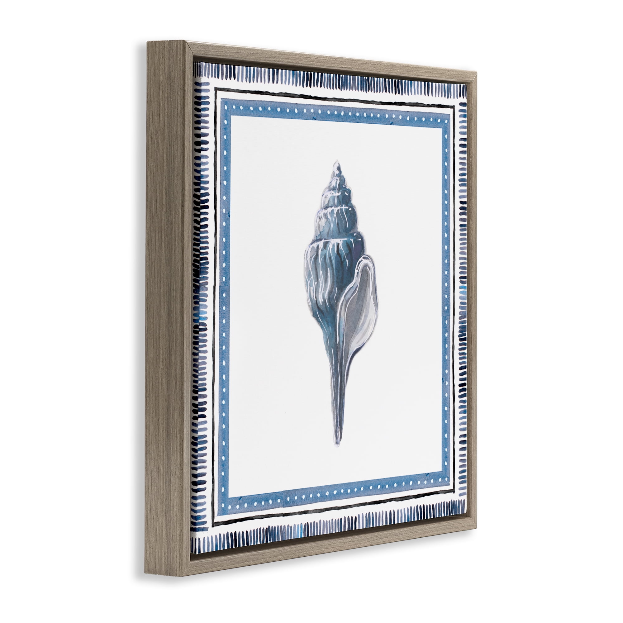 Stupell Industries Soft Blue Conch Shell Brown Framed Floater Canvas Wall Art, design by Lanie Loreth