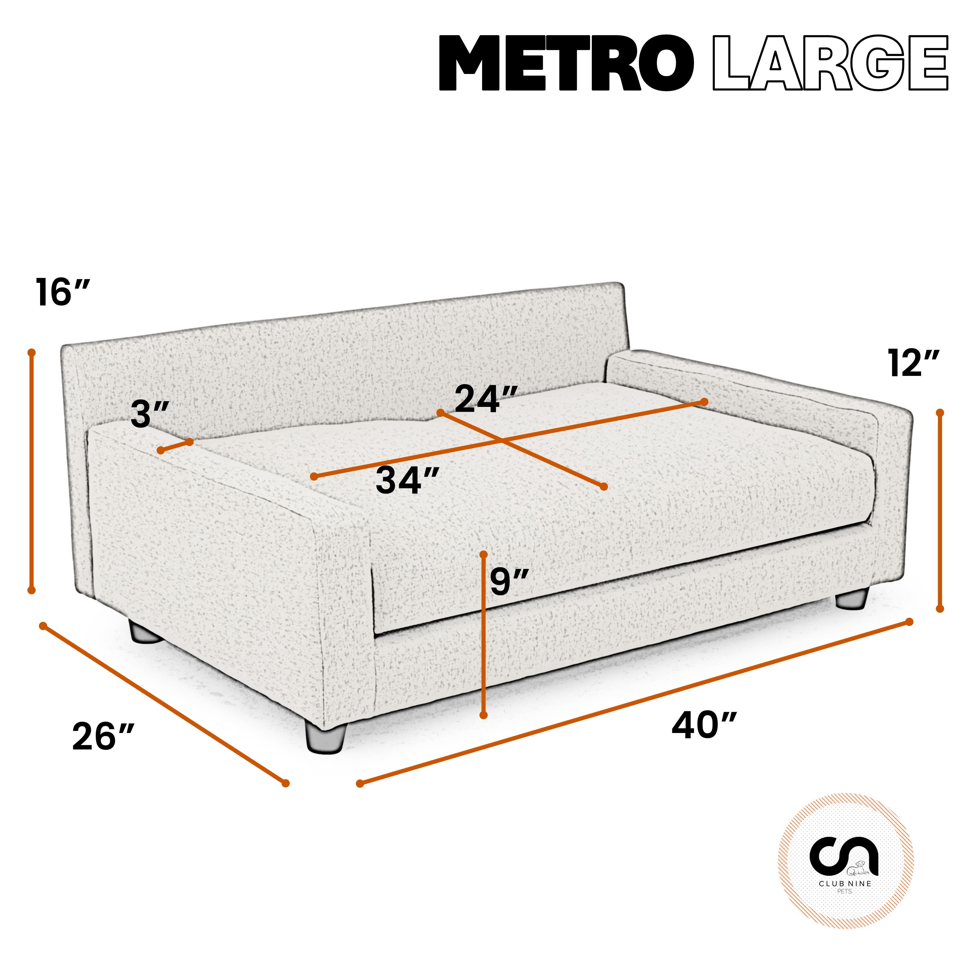 Club Nine Pets Metro Orthopedic Dog Bed Large, Sofa Style, Tan.