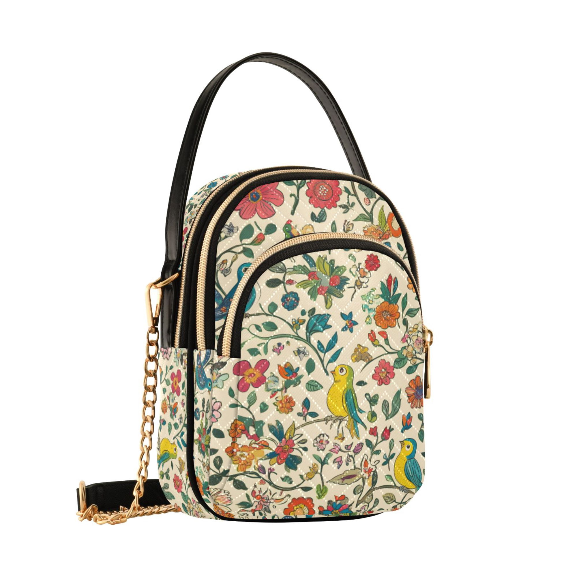 FORMRS Crossbody Bag for Women Quilted Travel Shoulder Cell Phone Purse with Chain Strap Handbag, Beige Cartoon Animals