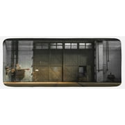 Industrial Kitchen Mat, Enter of an Old Factory Building from 50s Broken Rusty Door Empty Storage Photo, Plush Decorative Kitchen Mat with Non Slip Backing, 47" X 19", Grey Brown, by Ambesonne
