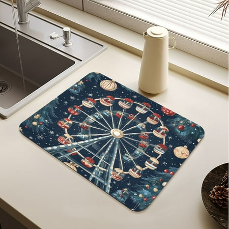 

Christmas Decorated Ferris Wheel Drying Mat Diatomaceous Earth Super Absorbent Non-slip Rubber Sole Heat Resistant 230 Degrees Fahrenheit 15.7×11.8in