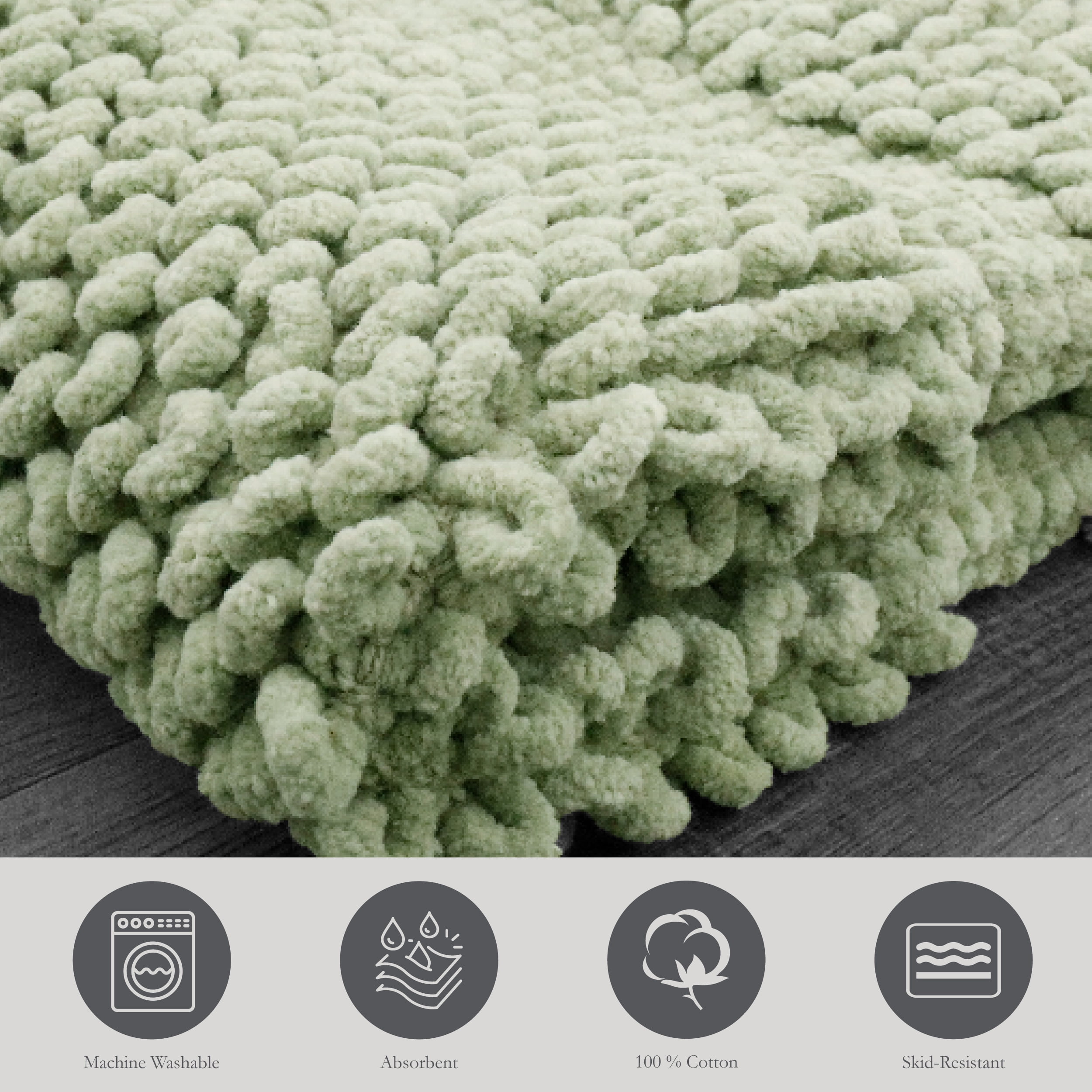 Jean Pierre New York Sophie Border 100% Cotton Bath Mat - Non-Slip Bath Rug - Sage Green - 20" x 32"