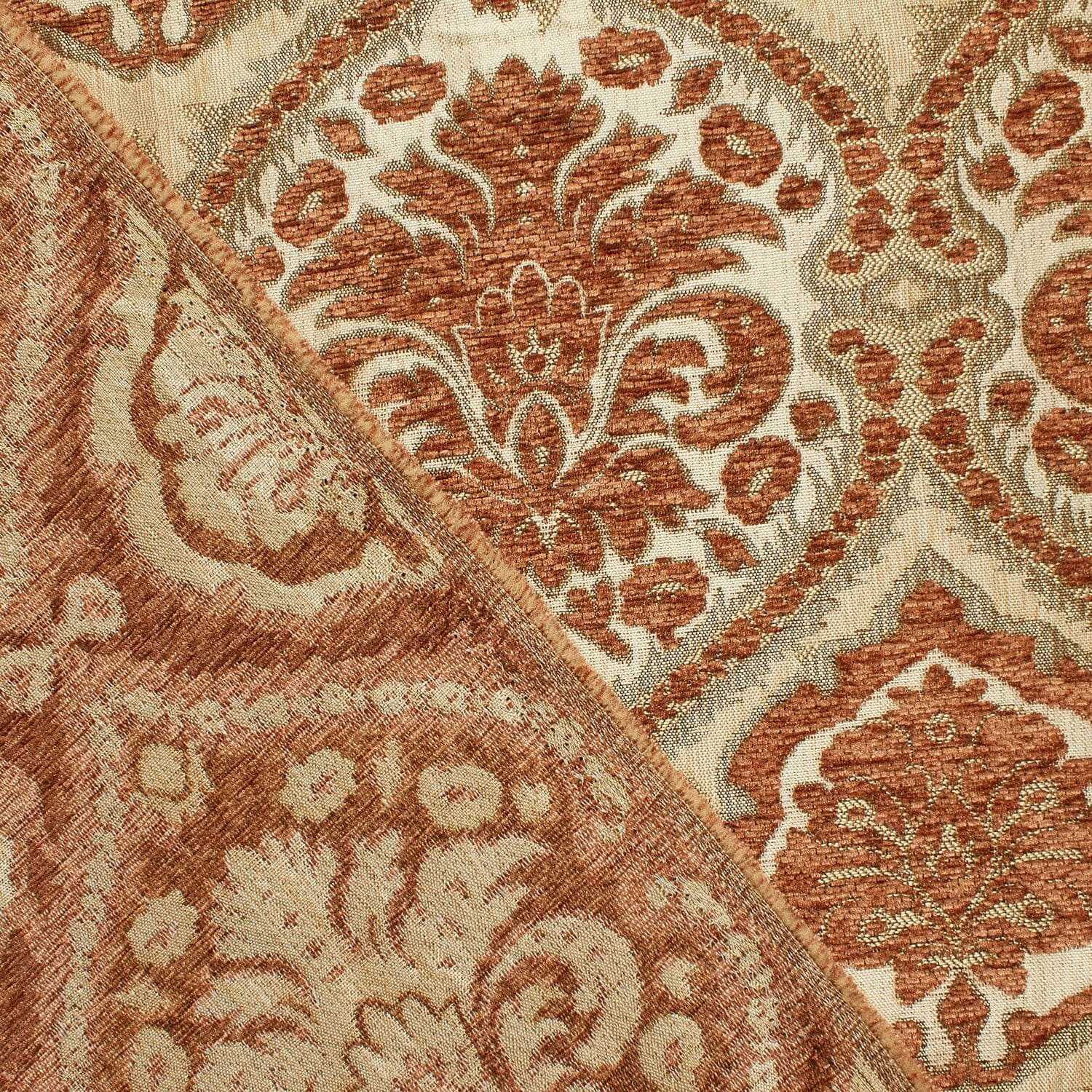 Baroque Floral Two Tone Chenille 57" Heavyweight Upholstery Jacquard Polyester Fabric By The Yard (Beige / Rust, 1 Yard)