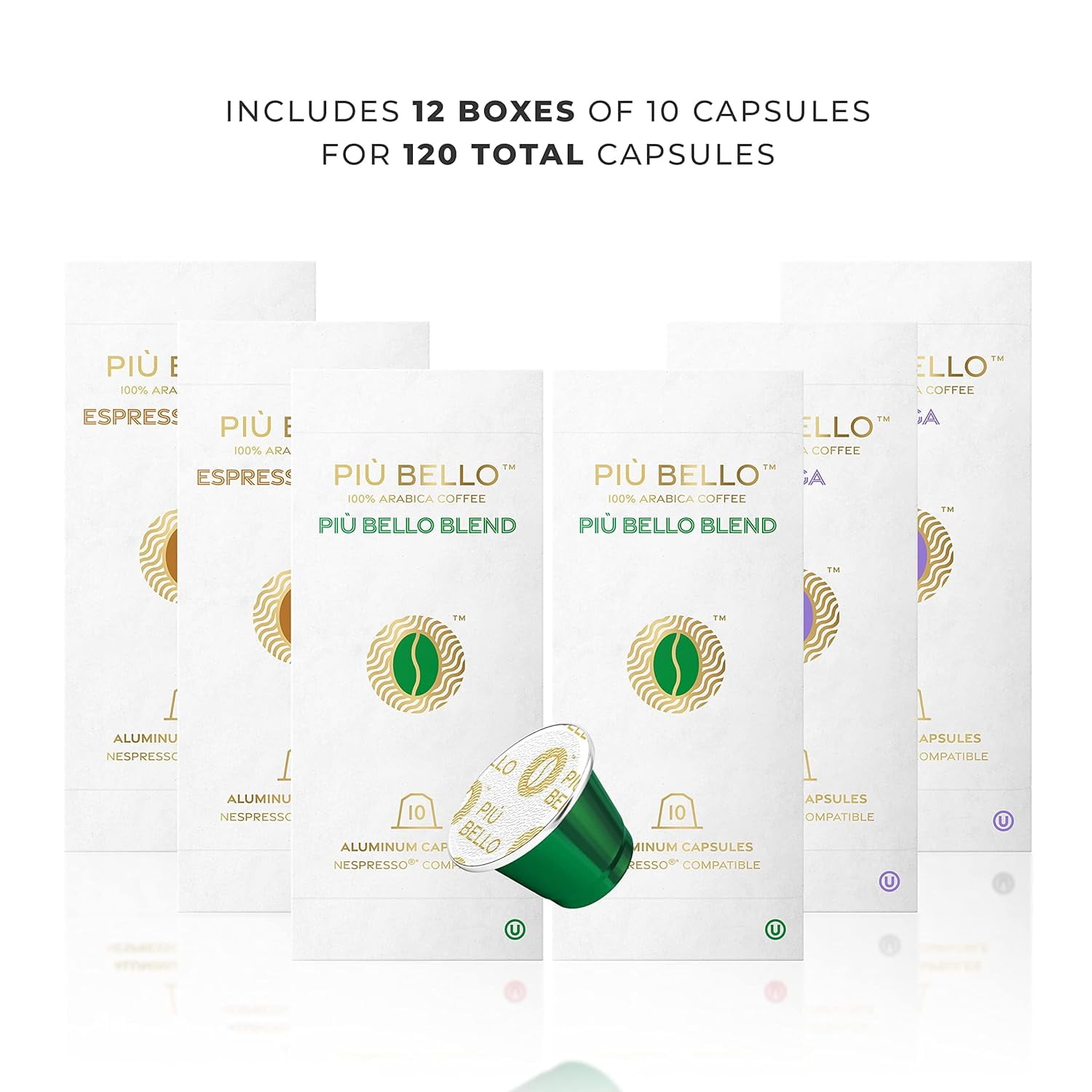 Piu Bello Coffee Pods Light Variety Pack - Nespresso Machine (Original) Compatible Capsules with 3 Intense Flavors, Dark Roast, Low Acidity- Kosher (3 Flavor Multipack 120 Count)